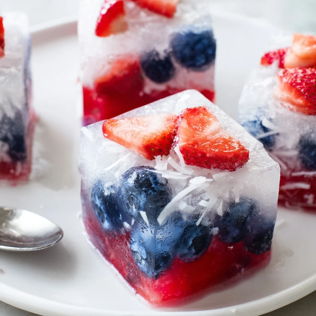 Red White And Blue Ice Cubes Recipe showing layered fruit, chilling patriotic drinks.