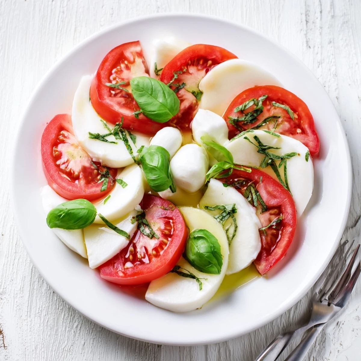 Bright Juicy Cucumber Caprese Salad piled on white platter, ready to serve  