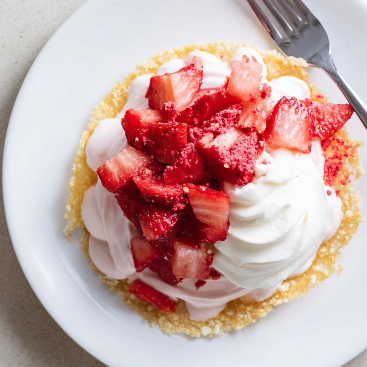 Crisp golden Strawberry Crunch Cheesecake Tacos filled with creamy vanilla cheesecake and strawberries