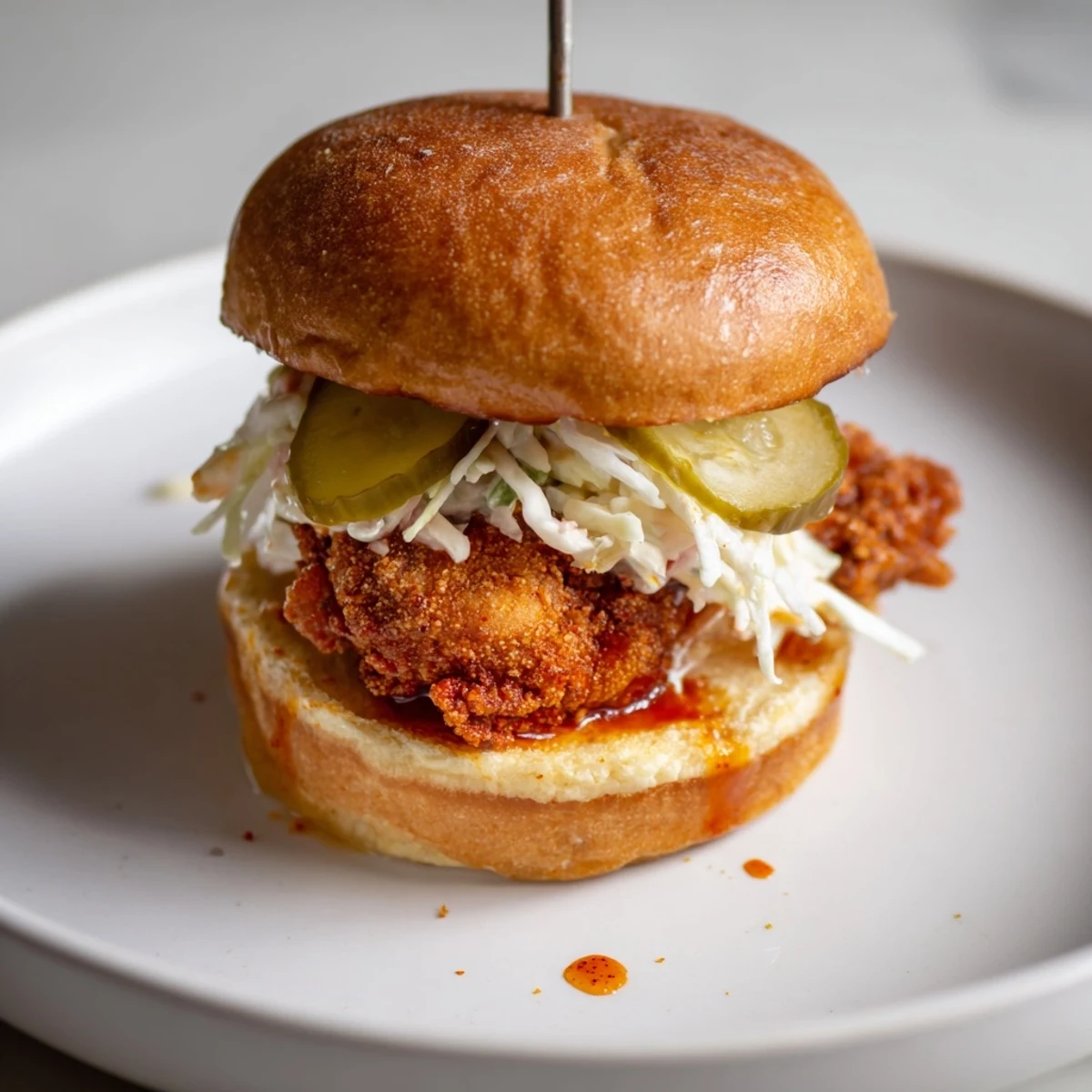 Handheld Spicy Nashville Hot Chicken Sandwiches served with cold sweet iced tea