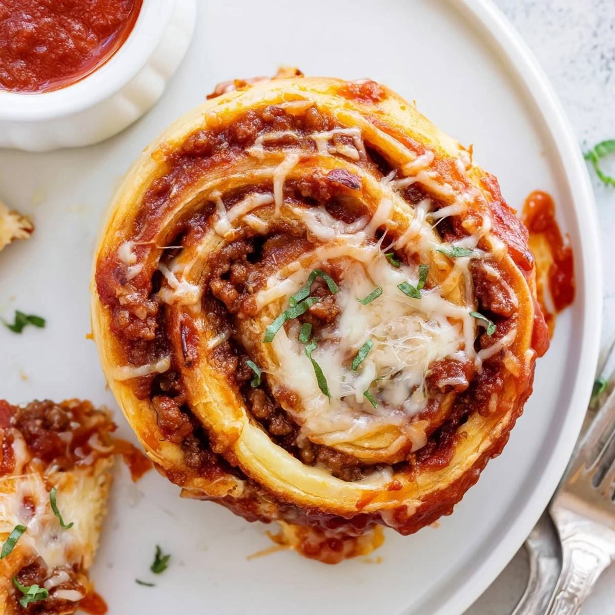 Plate of Cheesy Beef Pepperoni Pizza Roll Ups Snack Recipe, crispy edges visible.