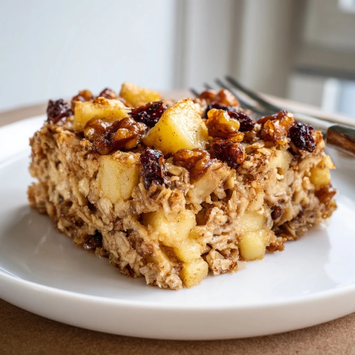 Warm with rich cinnamon aroma Delicious Apple Cinnamon Oatmeal Bake Recipe For Mornings, sliced