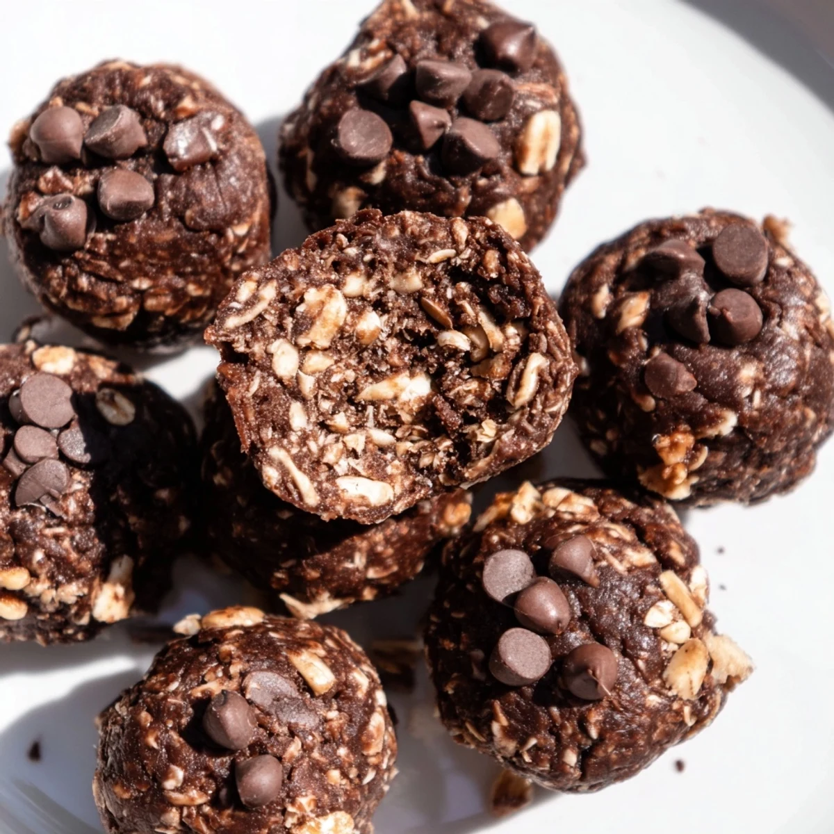 Rich chocolate no bake brownie bites arranged on a rustic wooden serving board