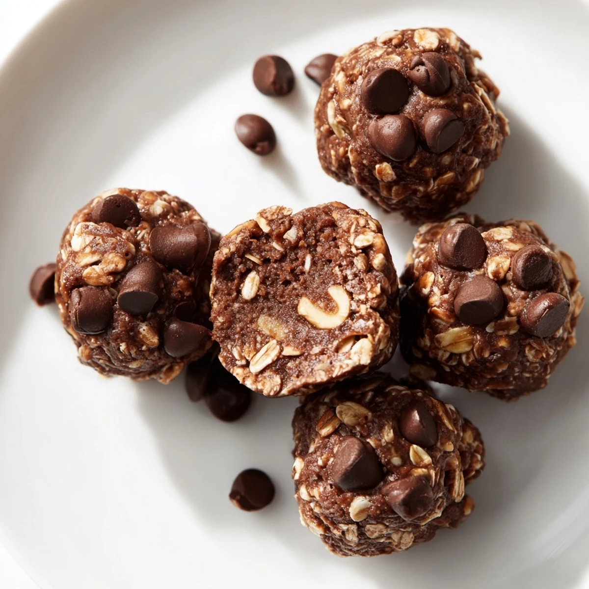 Homemade no bake brownie bites with walnuts and cocoa powder, dusted with powdered sugar