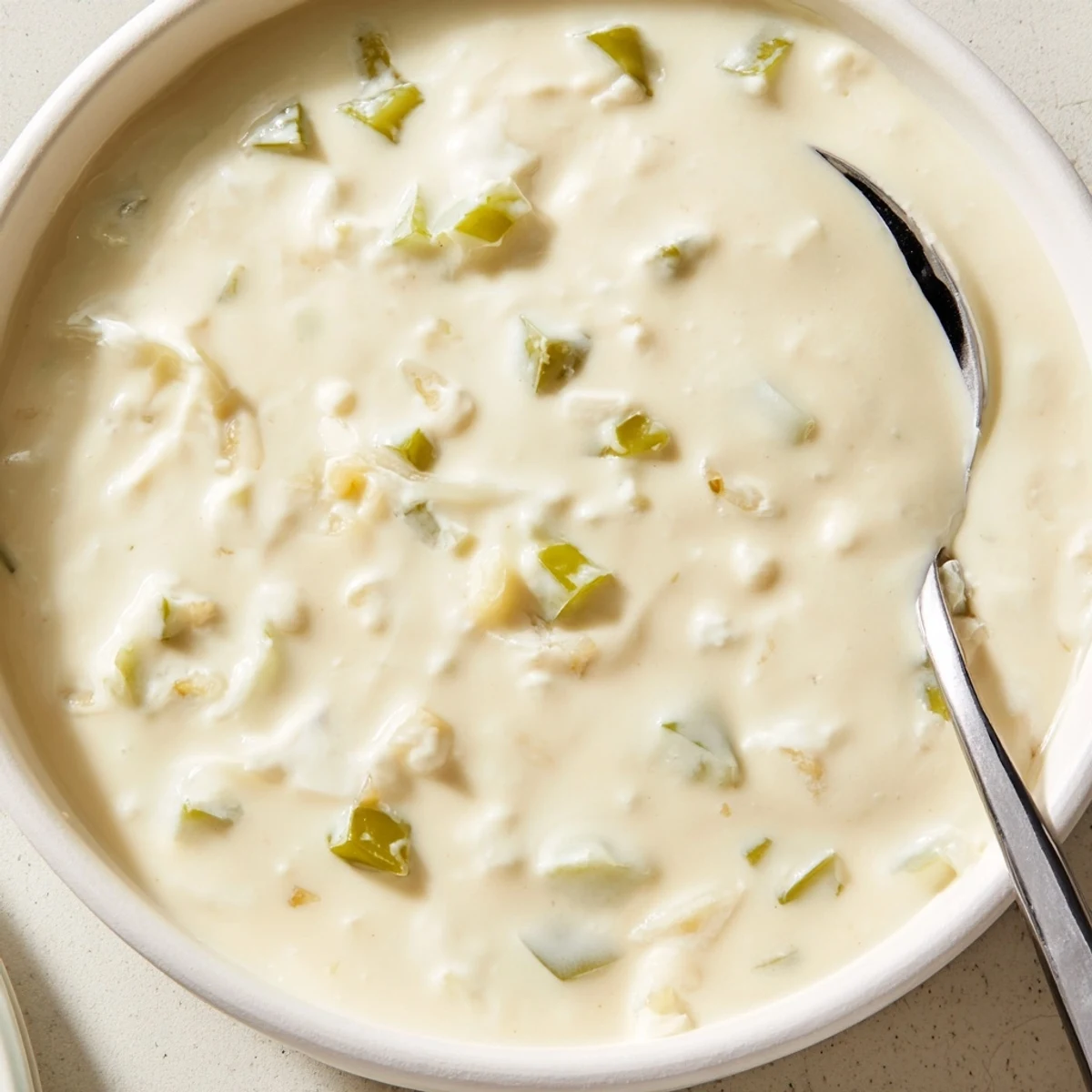 Bowl of smooth white queso dip served warm with crispy tortilla chips for party appetizer