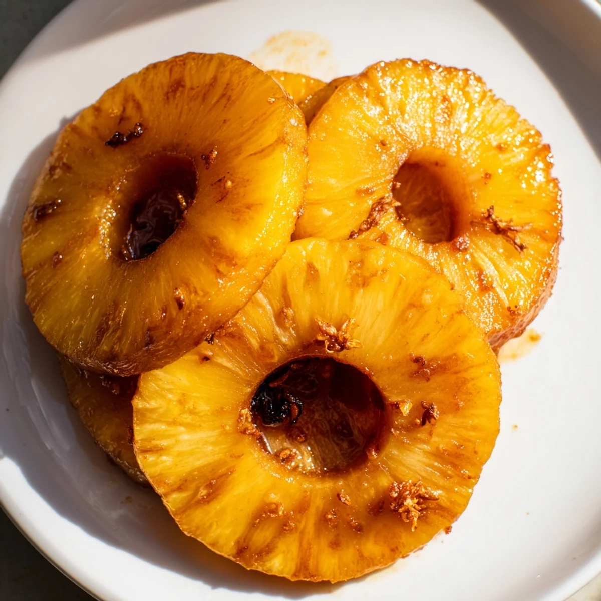 Golden air fryer pineapple rings sprinkled with brown sugar and cinnamon