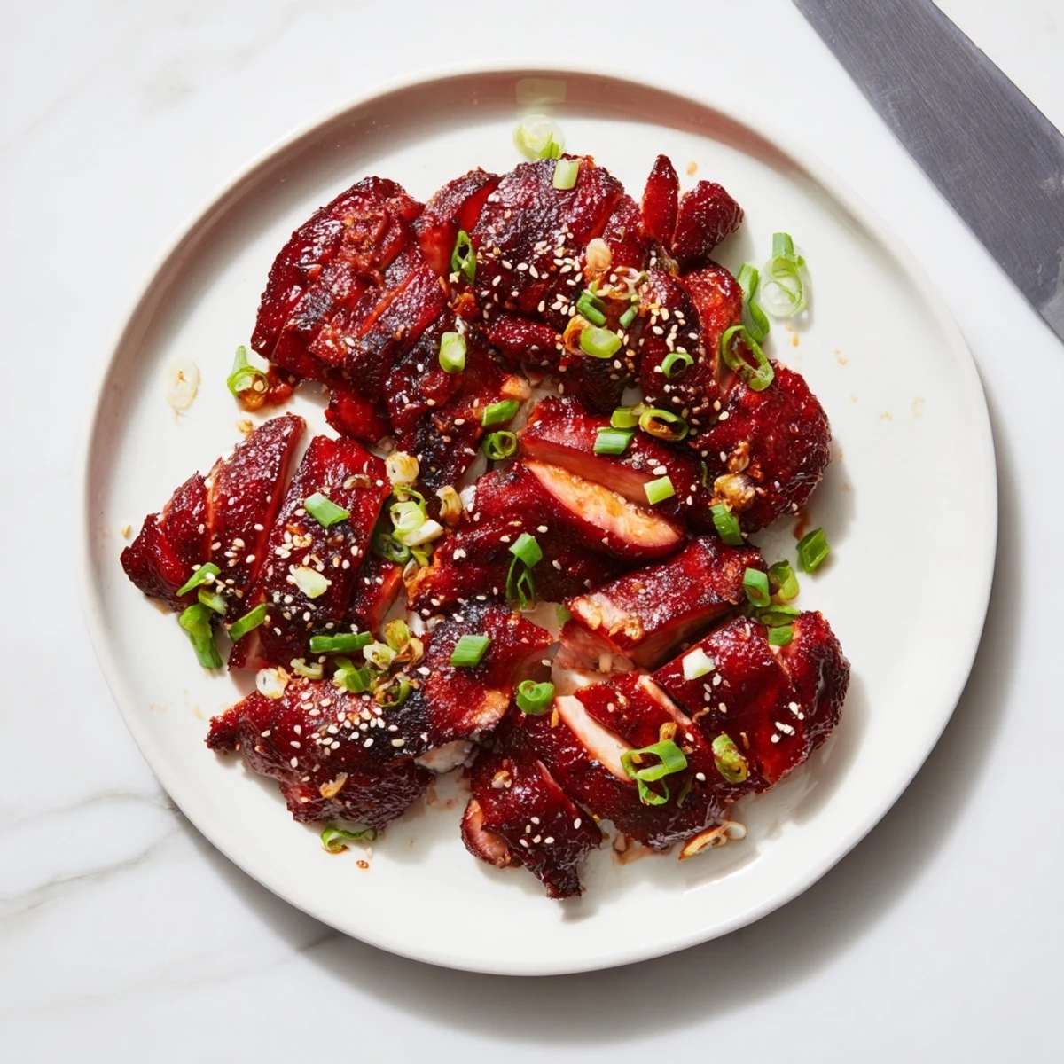 Tender Cantonese-style chicken thighs caramelized to perfection with sweet char siu marinade