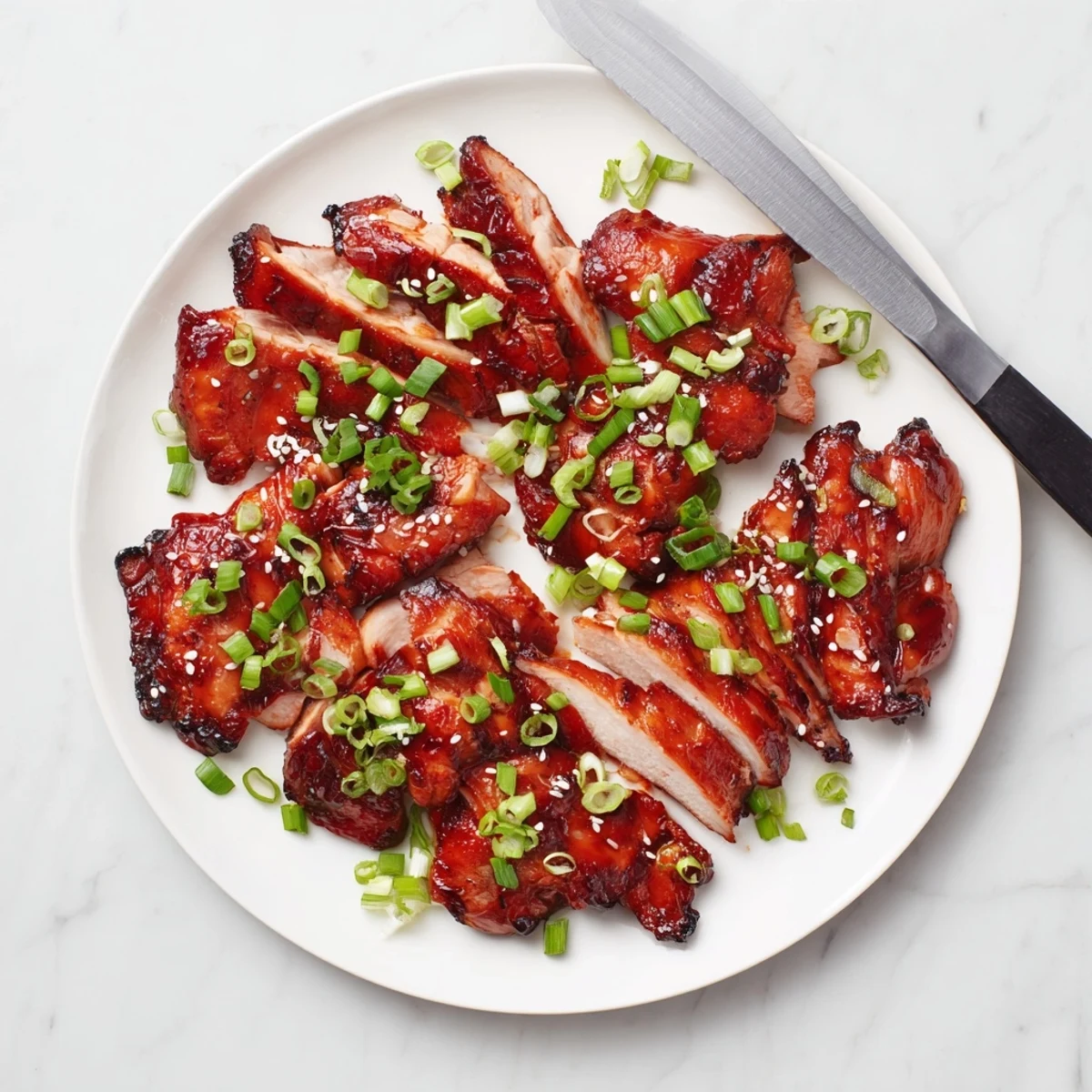 Golden roasted authentic char siu chicken pieces glazed with sticky honey and hoisin sauce