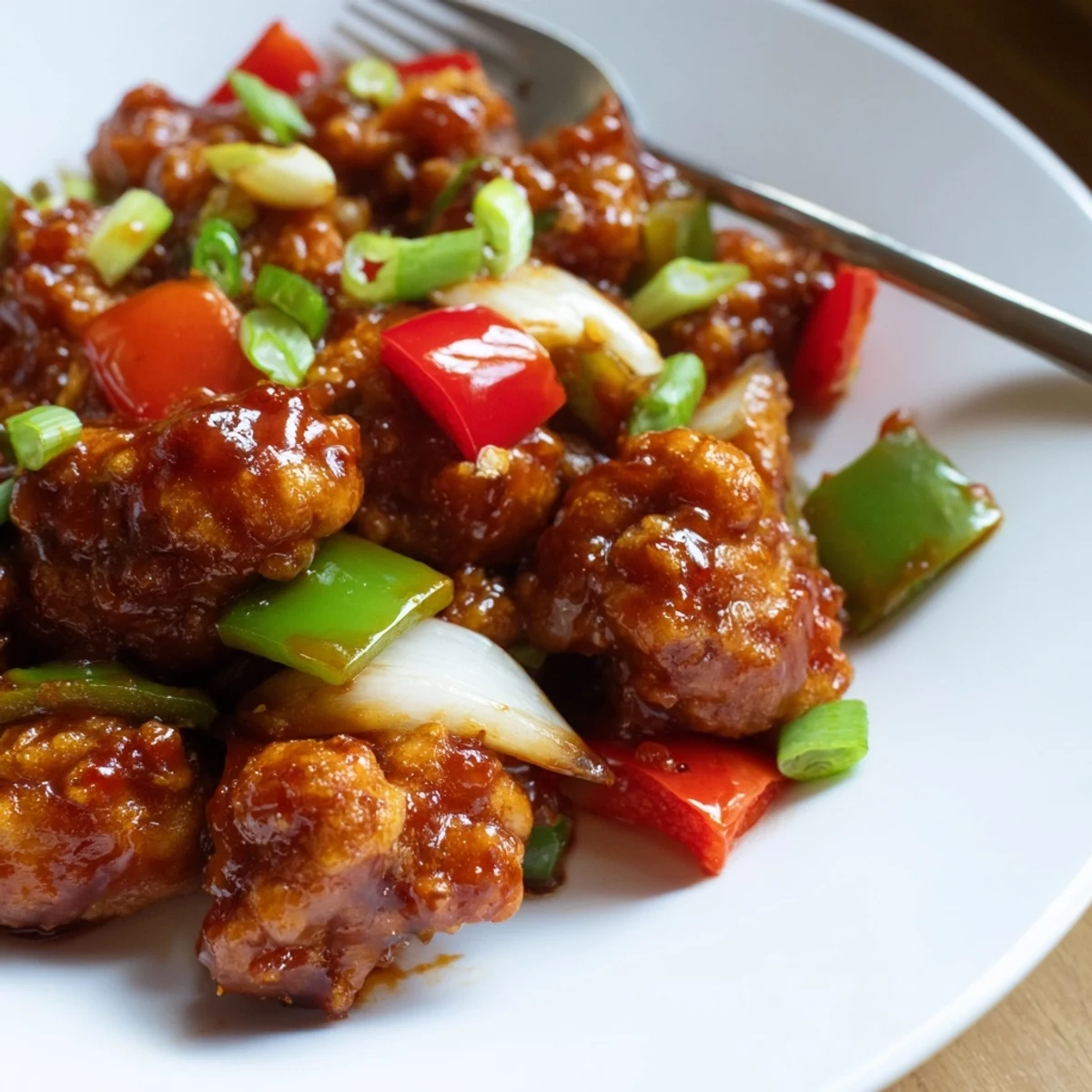 Crispy Flavorful Chilli Chicken tossed with bell peppers, fragrant garlic steam