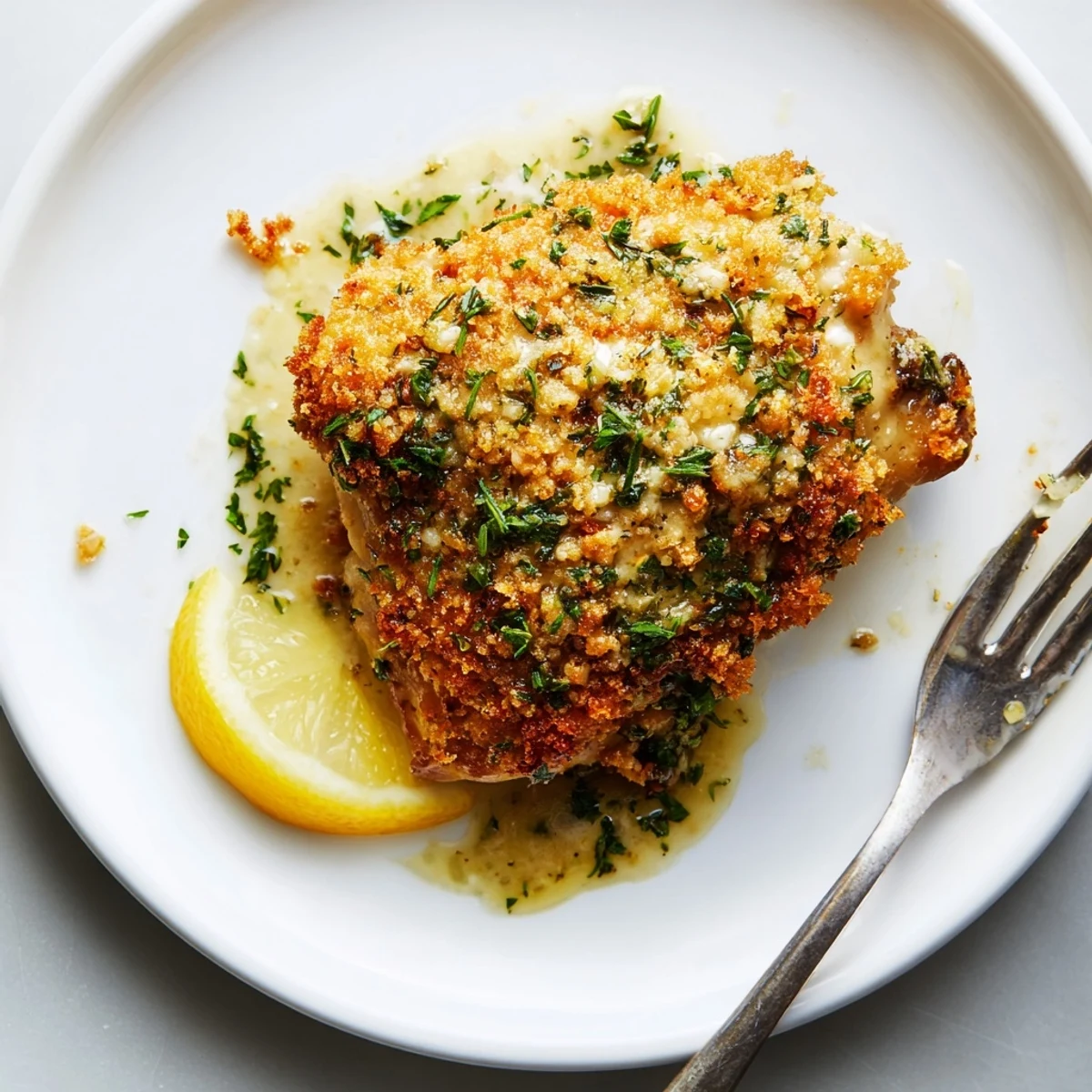 Golden Herb Crusted Chicken Thighs In Creamy Garlic Sauce, herb-crisped thighs spooned over rice