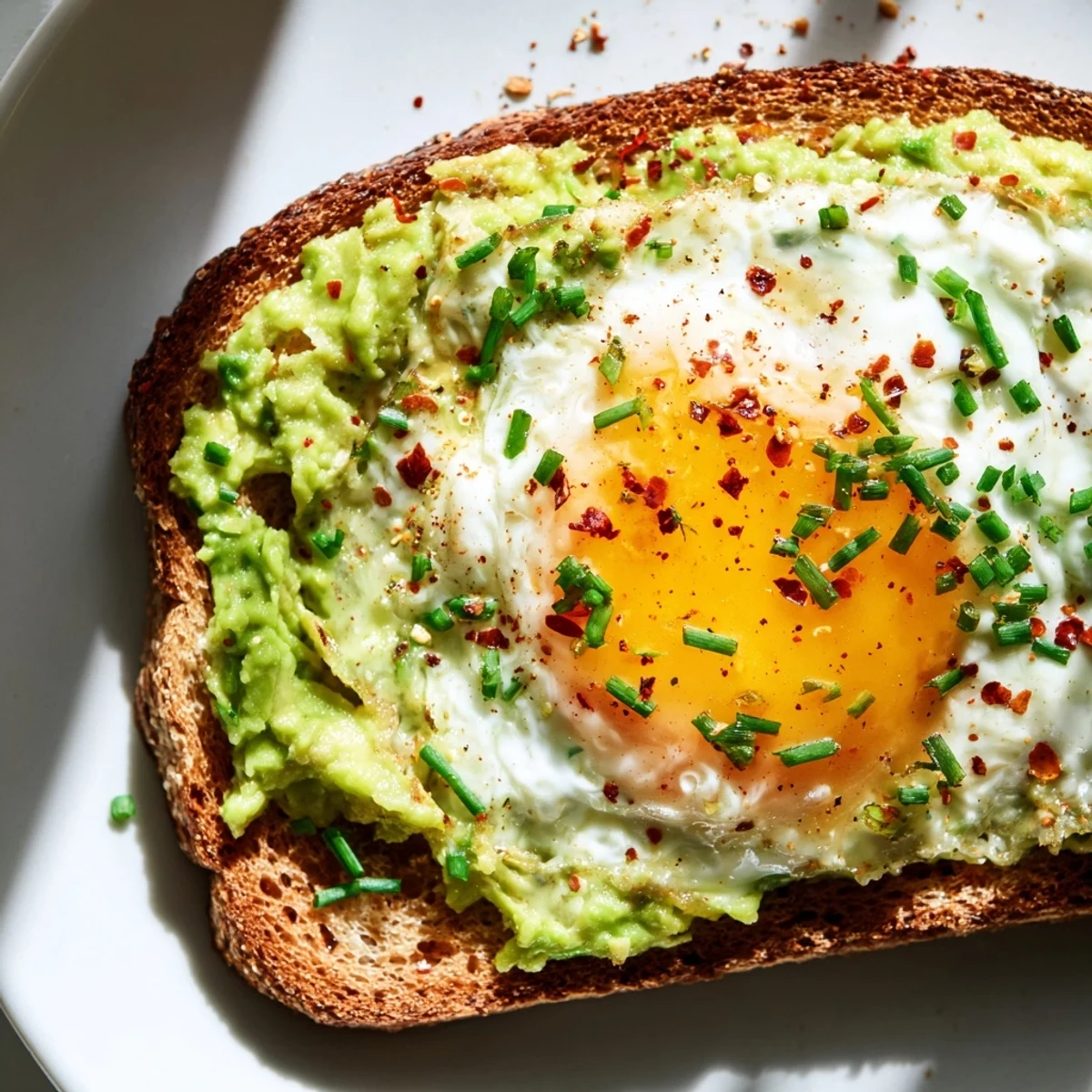 Golden toasted sourdough bread topped with creamy mashed avocado and a perfectly fried egg