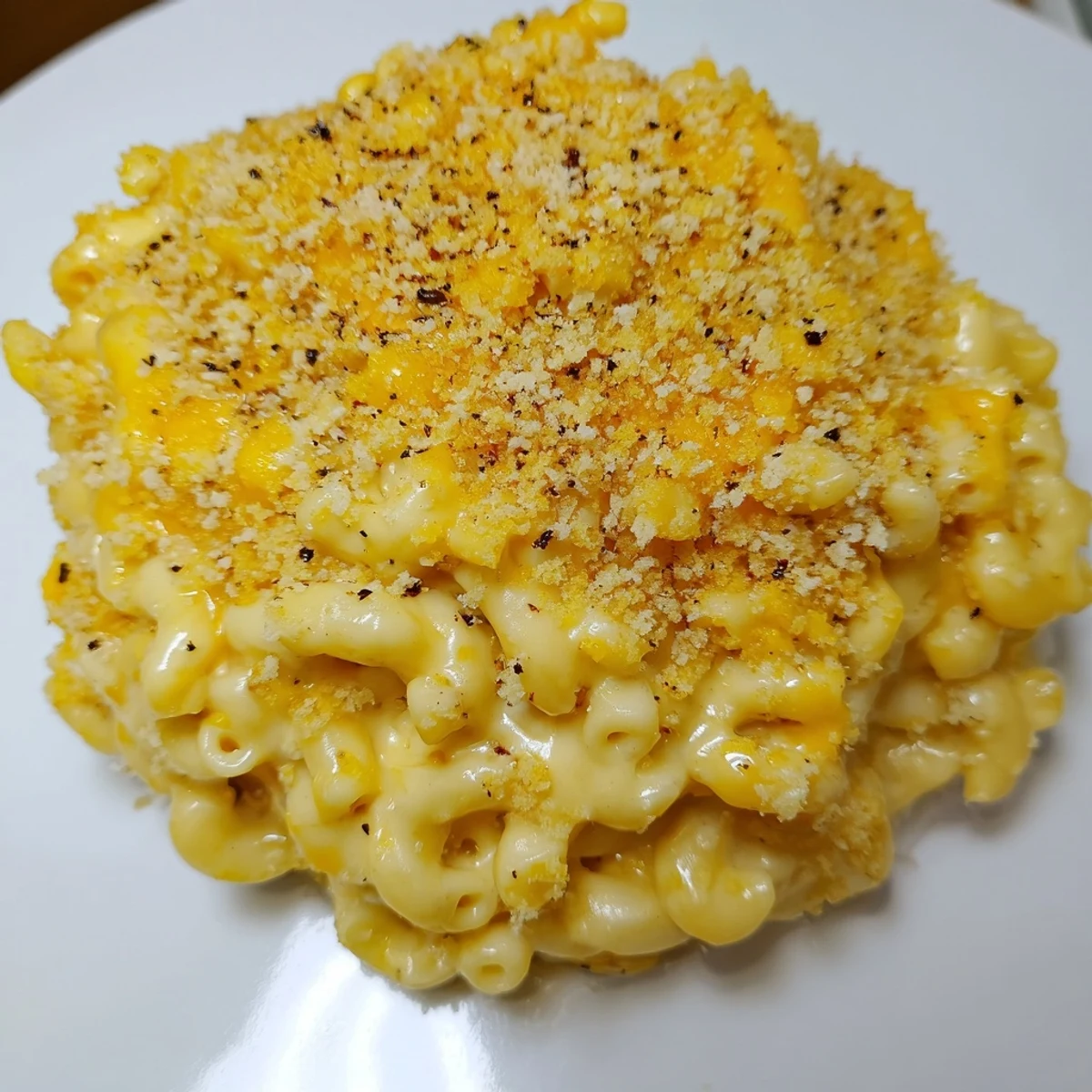 Velvety Mac And Cheese with sharp cheddar, sprinkled parsley, ready for serving  