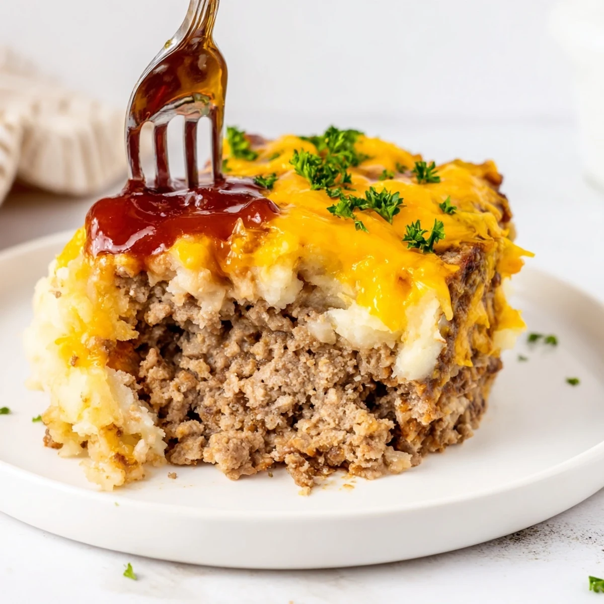 Family-style Meatloaf Casserole fresh from oven, crusted edges, ready to serve