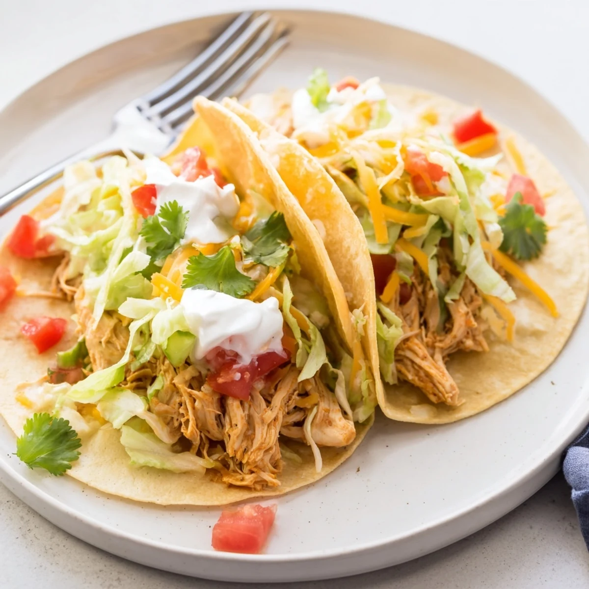 Warm tortillas filled with savory Slow Cooker Ranch Chicken Tacos and crisp shredded lettuce