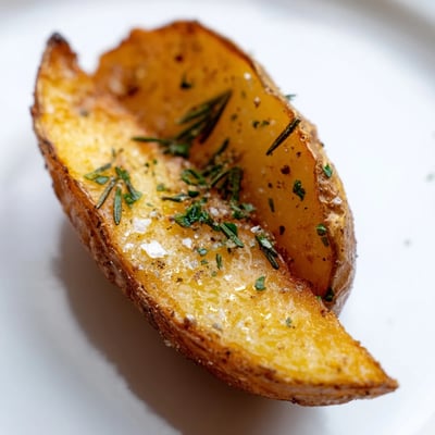 A close-up of seasoned Crispy Potato Wedges with Herbs served with a creamy dipping sauce.